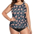 thumbnail image 4 of Women's Printed Tankini Top - High Elasticity Slim-Fit Swimsuit with Removable Straps & Cups, Perfect for Beach & Pool Parties，Flags, 4 of 7