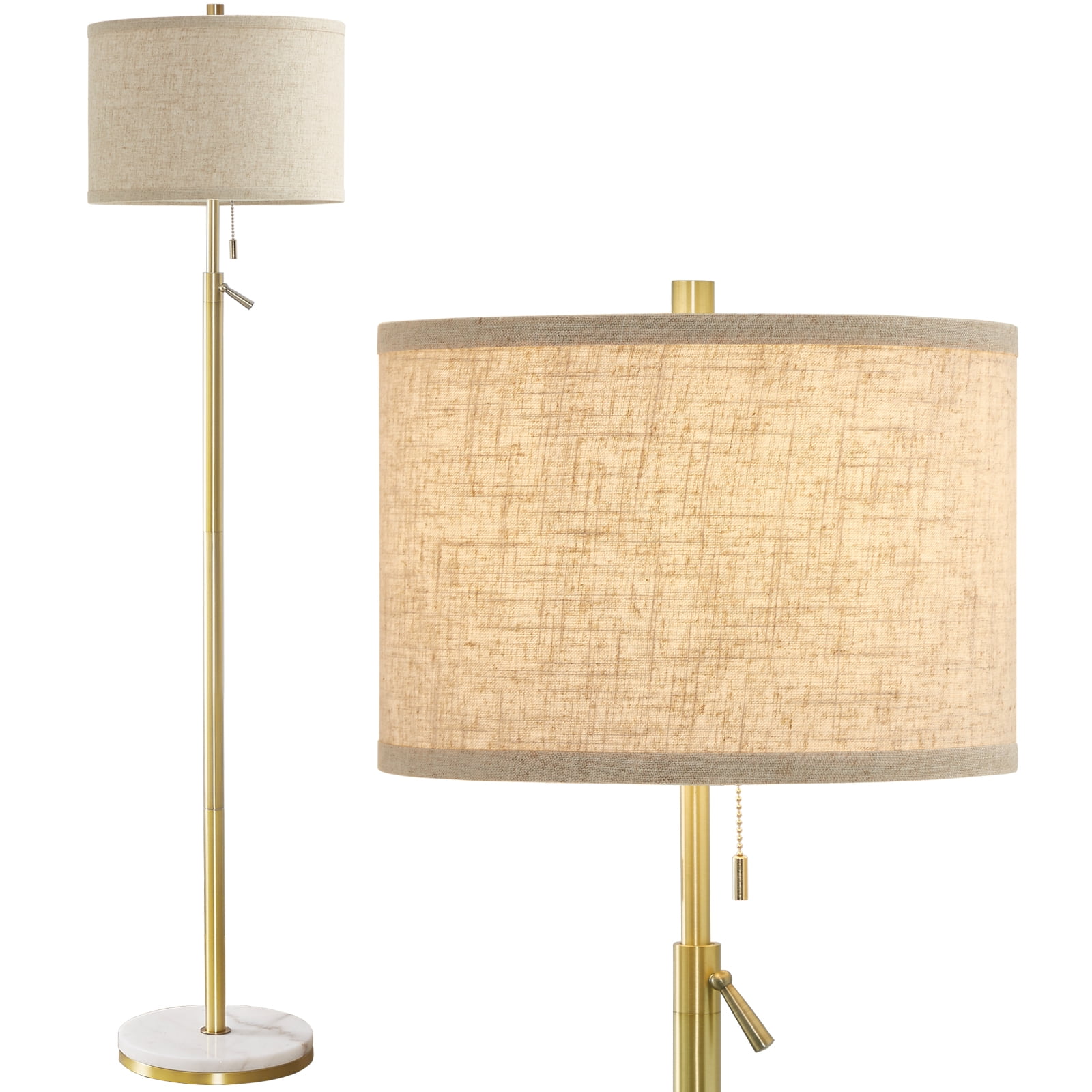 NATYSWAN Modern Floor Lamp for Living Room, Adjustable Height Standing Lamp with Marble Base Tall Lamp with Pull Chain Switch Floor Lamps for Living Room, Bedroom & Office Bulbs Not Included (Gold)