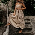 thumbnail image 2 of MIXUE Skirts For Women Summer Solid Color Cotton Elastic High Waist Drawstring Pockets Bohemian Loose Maxi Skirt Holiday Wear,Brown,L, 2 of 4