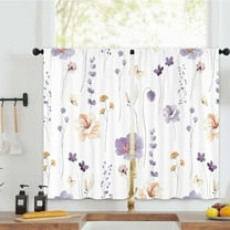 Wildflower Floral Flower Kitchen Curtains 27.5W x 39L Inch Purple Lavender Botanical Plant Leaves Blossom Spring Summer Rod Pocket Short Small Window Treatment Drapes Decor 2 Panels