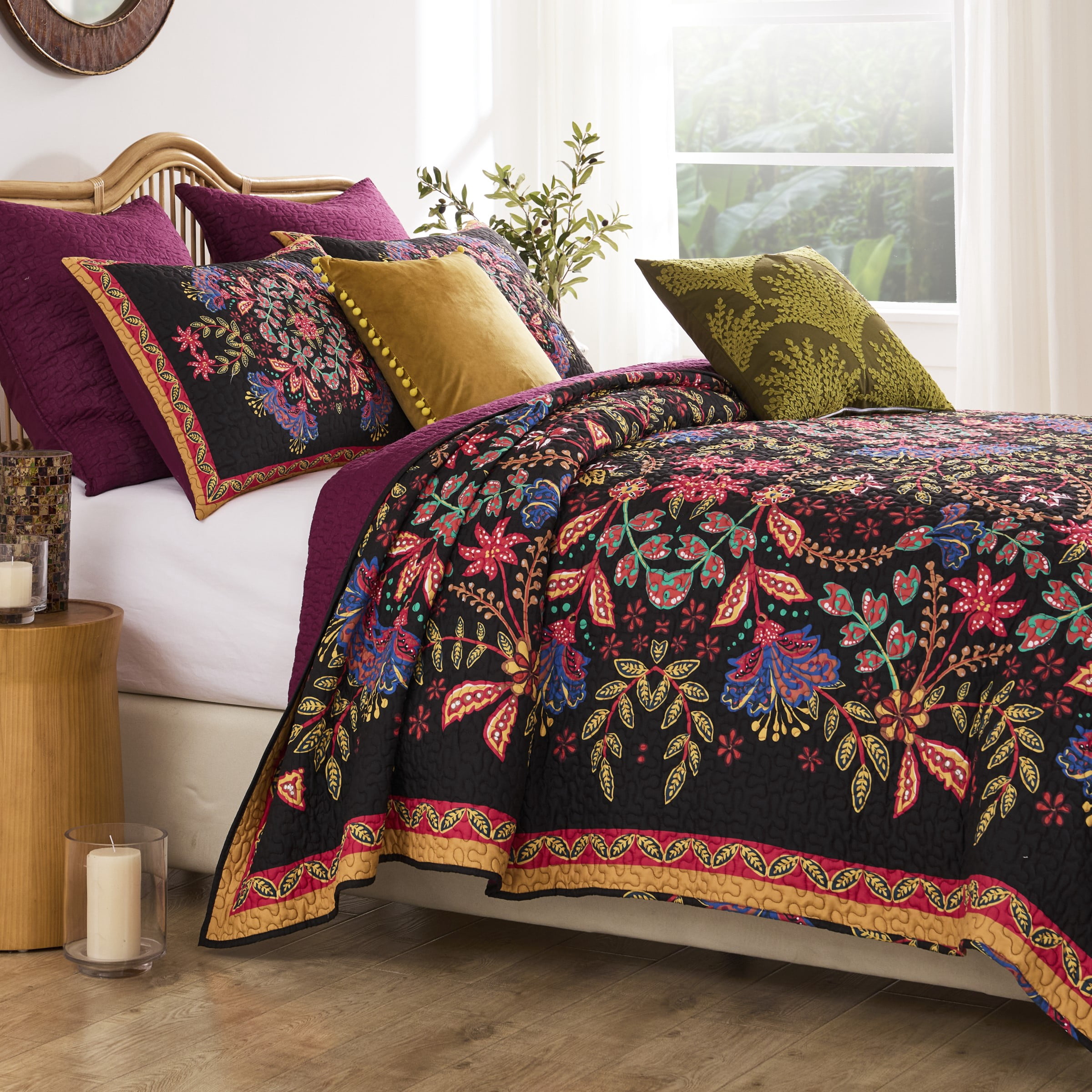 Greenland Home Jessa Cotton-Rich Vintage Boho Quilt Set, All Ages, 3-Piece Full/Queen