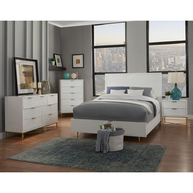 Origins by alpine white pearl wood 2 drawer nightstand in white discount