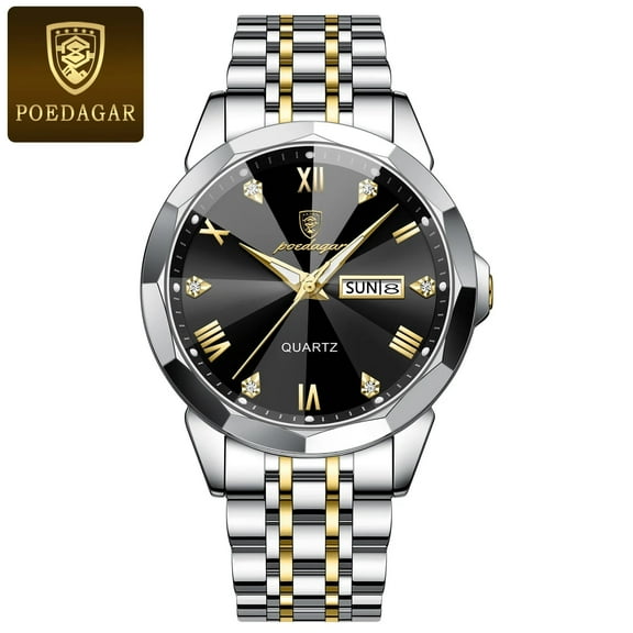 Poedagar Luxury men wristwatch business waterproof luminous date week Man Watch stainless steel band Men's quartz watches sports