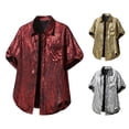 thumbnail image 7 of Yaoyar Men's Sparkle Sequins Shirts Disco Nightclub Shirt Short Sleeve Button Down Metallic Shirt Party Tops, 7 of 7