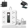 thumbnail image 1 of 2026 New 16-in-1 Power Strip with Switch & Surge Protection, Portable Flat Plug Power Strip Surge Protector, 12 AC Power Outlets 4 USB with Time Display, One Touch Switch Button for Home (White), 1 of 8