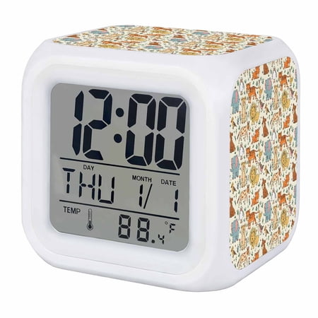 Cute Animals Zoo Digital Alarm Clock for Bedrooms, Smart LED Alarm Clock with 7 Color Changing Night Light, Cartoon Funny Elephant Tiger Silent Wake Up Clocks for Sleep Study Cooking 3.2x3.2