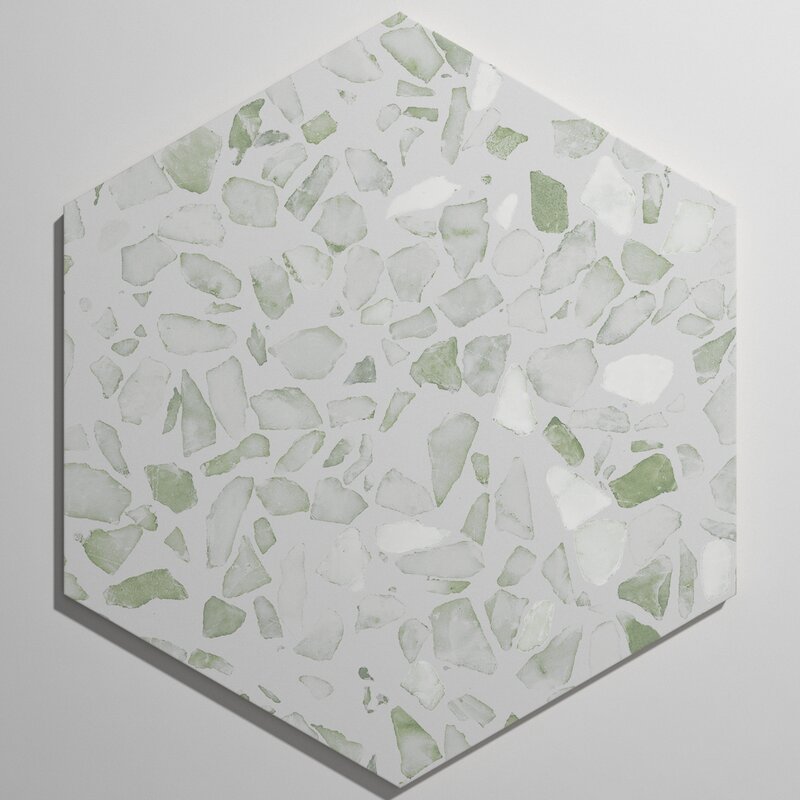 Bond Tile Jurassic Hex Green Terrazzo 3 in. x 6 Matte Porcelain Tile