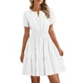 thumbnail image 4 of QUNYINEY Midi Womens Dresses Summer White Casual Short Sleeve A Line Dress V Neck Loose Fit Elastic Waist Flowy Casual Dresses, 4 of 9