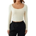 thumbnail image 3 of Y2k Skinny Long Sleeve Backless Crop Tops Square Neck Bodycon Shirts Cut Out Pullover Cami Streetwear, 3 of 6