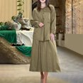 thumbnail image 2 of Lounge Sets for Women 2 Piece Plus Size Linen Outfits Women 2 Piece Plus Women's Solid Color Casual With Pocket And Buttons Long Sleeve Blouse Wide-Leg Skirts Suit Two-piece Set, 2 of 6