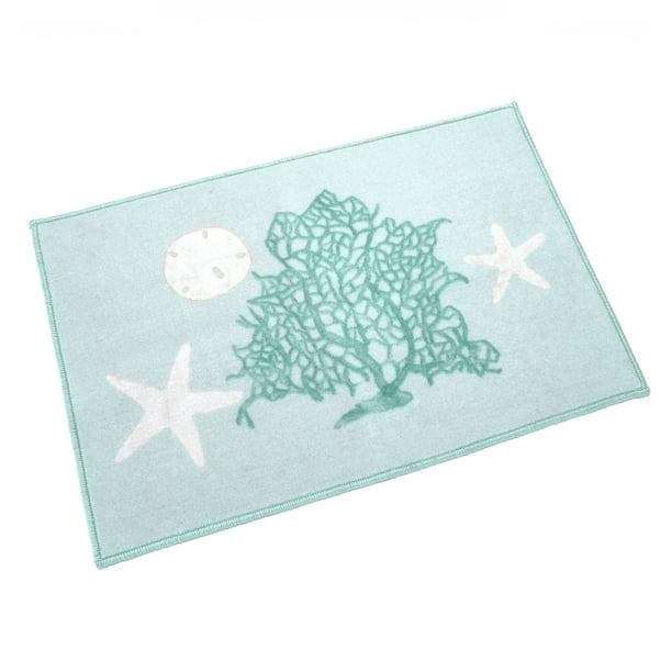 Coastal Bathroom Rug with Starfish, Ocean Creatures