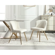 Guyou Velvet Dining Chairs Set of 2, Modern Kitchen Chairs with Shell Back and Metal Legs, Comfy Armless Side Chairs for Living Room Dining Room Kitchen, White