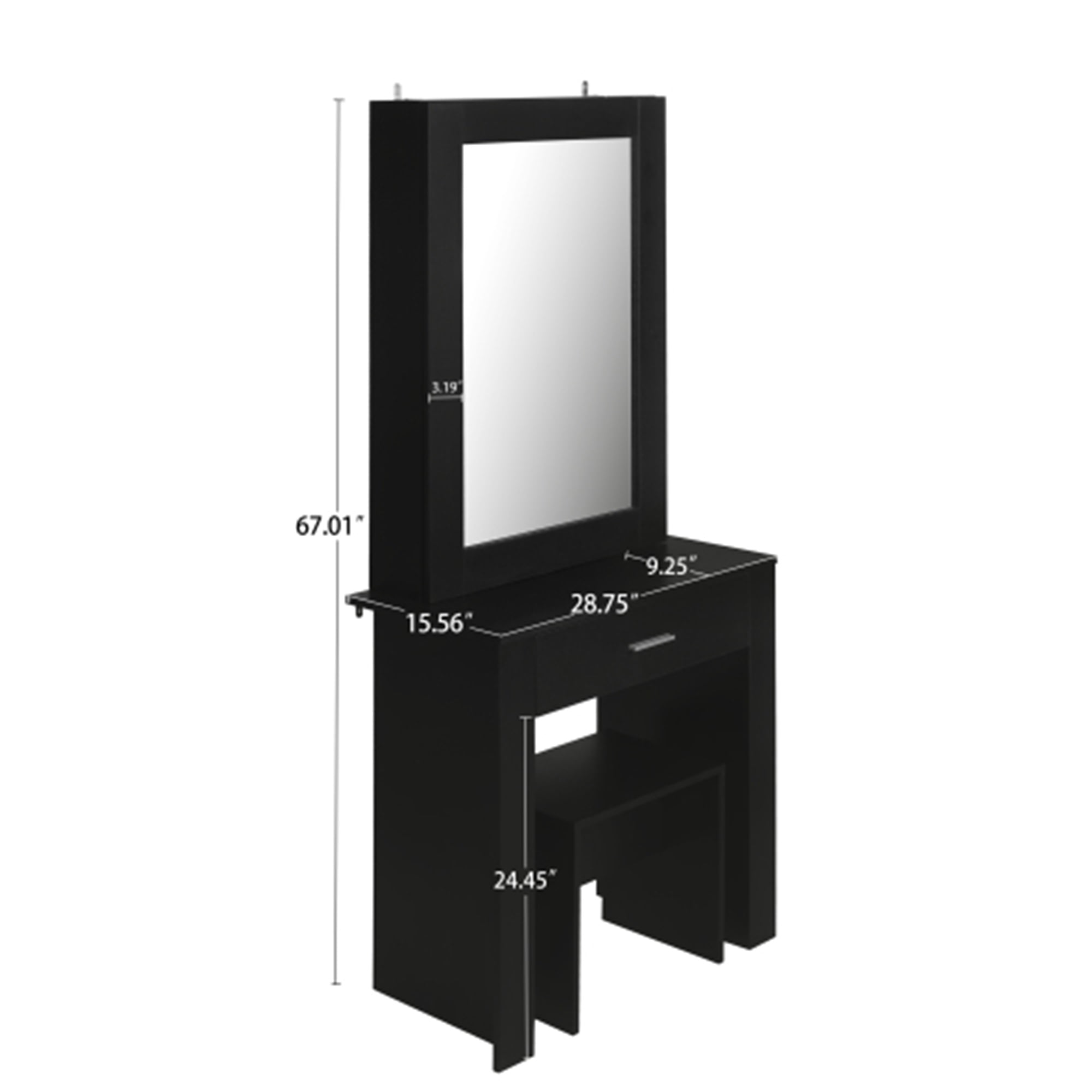 Spaco Modern Vanity Desk with Mirror and Stool, Storage Shelves & Drawer, Vanity Set for Girls, Black Spaco Modern Vanity Desk with Mirror and Stool, Storage Shelves & Drawer, Vanity Set for Girls, Black