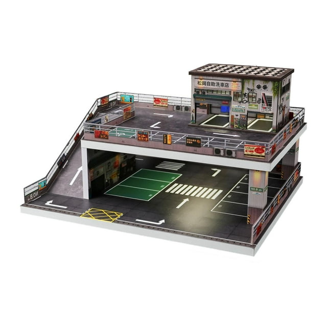Yinanstore Présentoir de Modèle de Voiture à l'Échelle 1/64 Présentoir de Véhicule pour Collectionneurs avec Rampe Décoration de Table Parc de Stationnement Miniature Lavage de Voiture