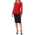 thumbnail image 2 of INSPIRAR CHIC Blusa de Mujer con Encaje y Abertura Frontal, dobladillo Peplum, Manga Larga Transparente, S Roja, 2 of 6