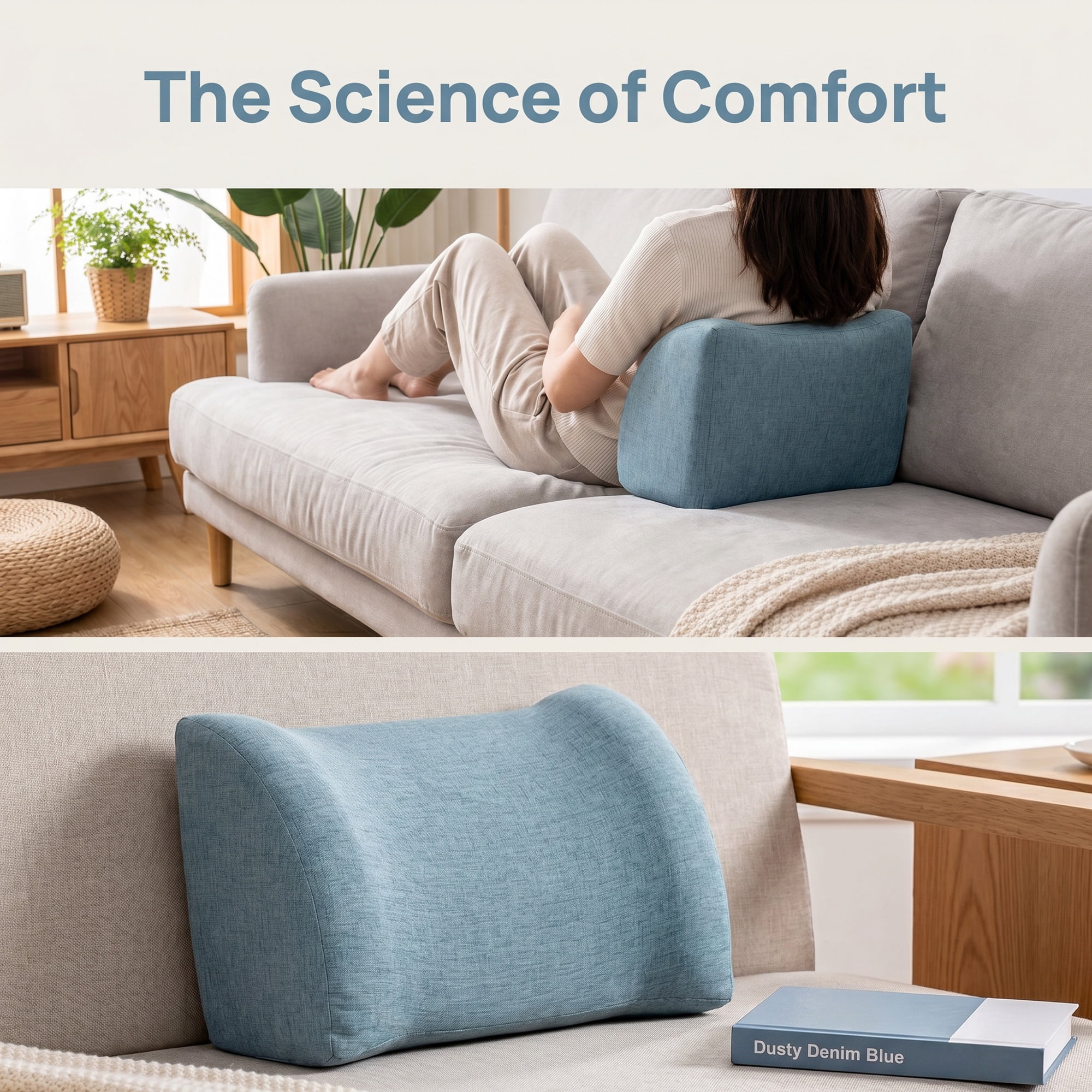 Unique Bargains Lumbar Support Pillow Cotton Back Support Light Blue 17.7" x 7.5" x 11"