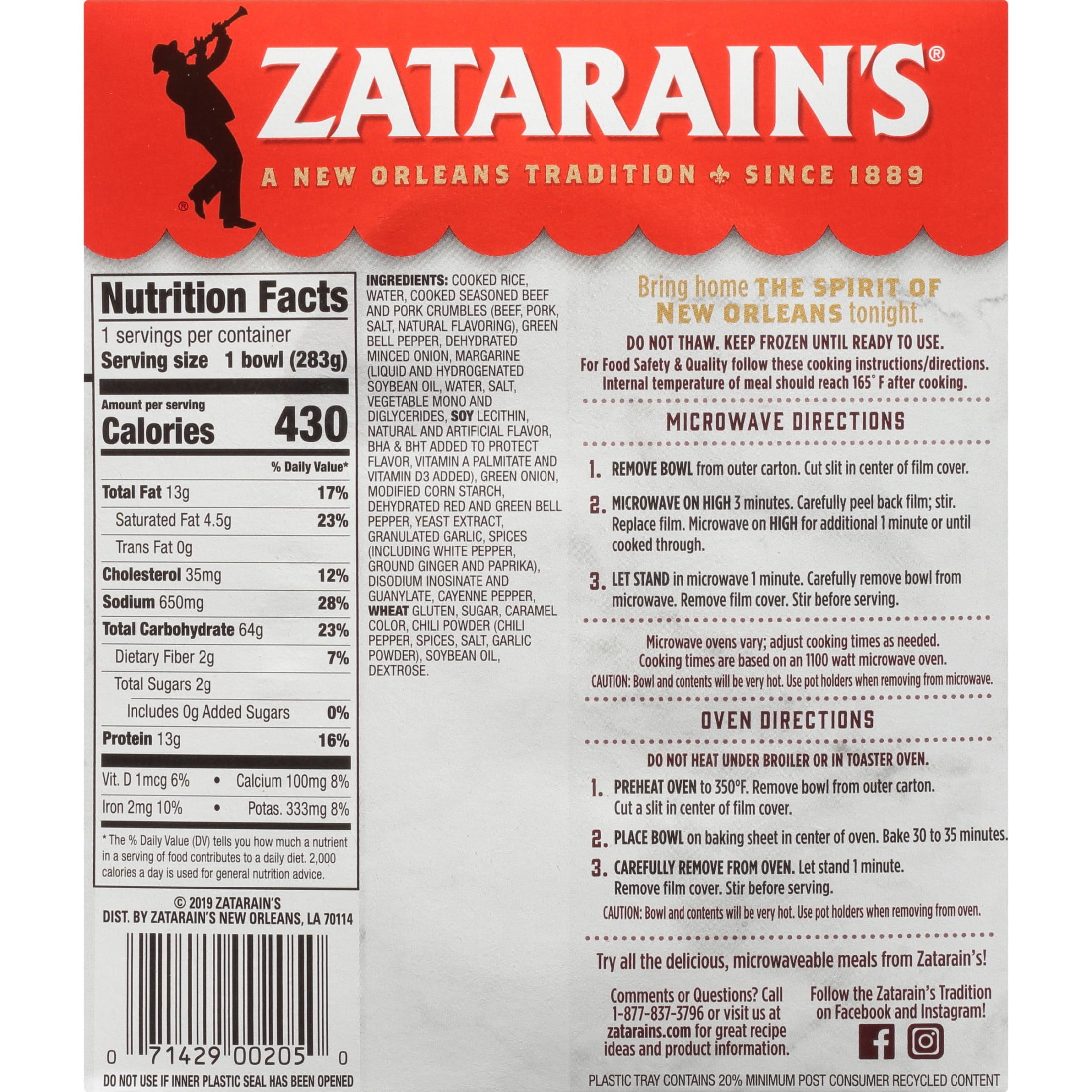 Zatarain's Frozen Dirty Rice With Beef And Pork, 10.0 oz Box