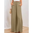 thumbnail image 4 of Women Casual High Waist Spring Fall Solid Color Long Wide Leg Pants Casual with Pockets Linen Cyan S, 4 of 7
