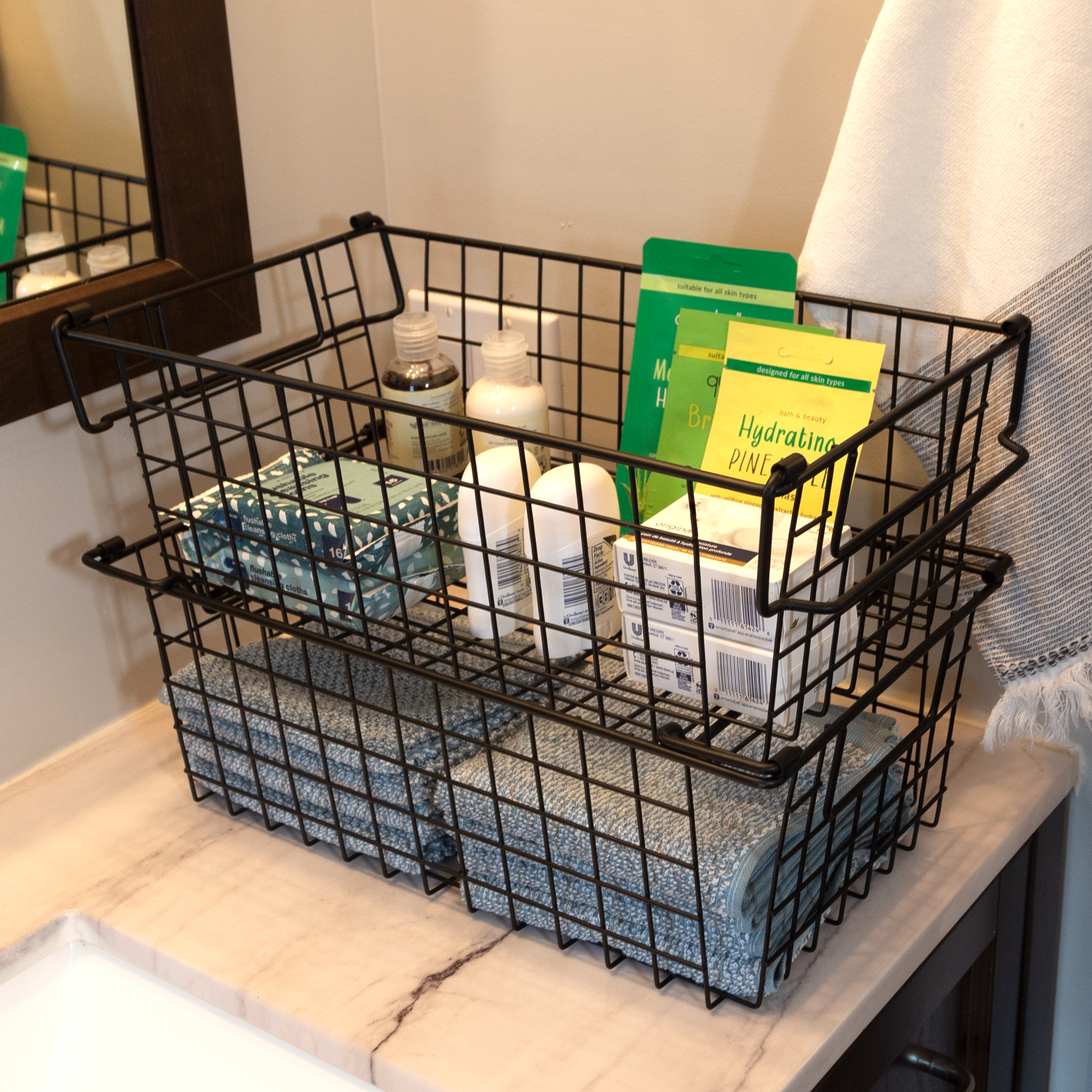 Set of 2 Storage Bins - Basket Set for Toy, Kitchen, Closet, and Bathroom Storage - Medium Shelf Organizers with Handles by Home-Complete (Black)