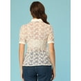 thumbnail image 3 of Camisa de encaje floral para mujer Blusa semitransparente de manga corta con botones Beige XS, 3 of 4