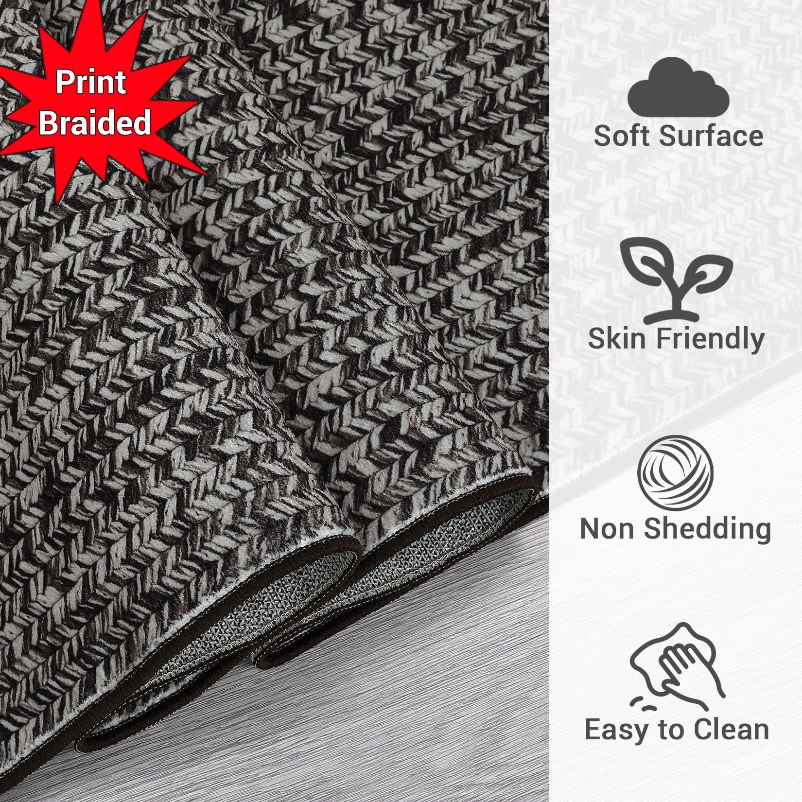 COZONY 5*7ft Washable Runner Rug w/ TPR Backing, Soft Low-Pile Carpet for Kitchen & Bathroom,Gray Zongz