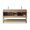 thumbnail image 2 of Pemberly Row Modern 60" White Grain Stone Top Double Vanity in Oak, 2 of 10
