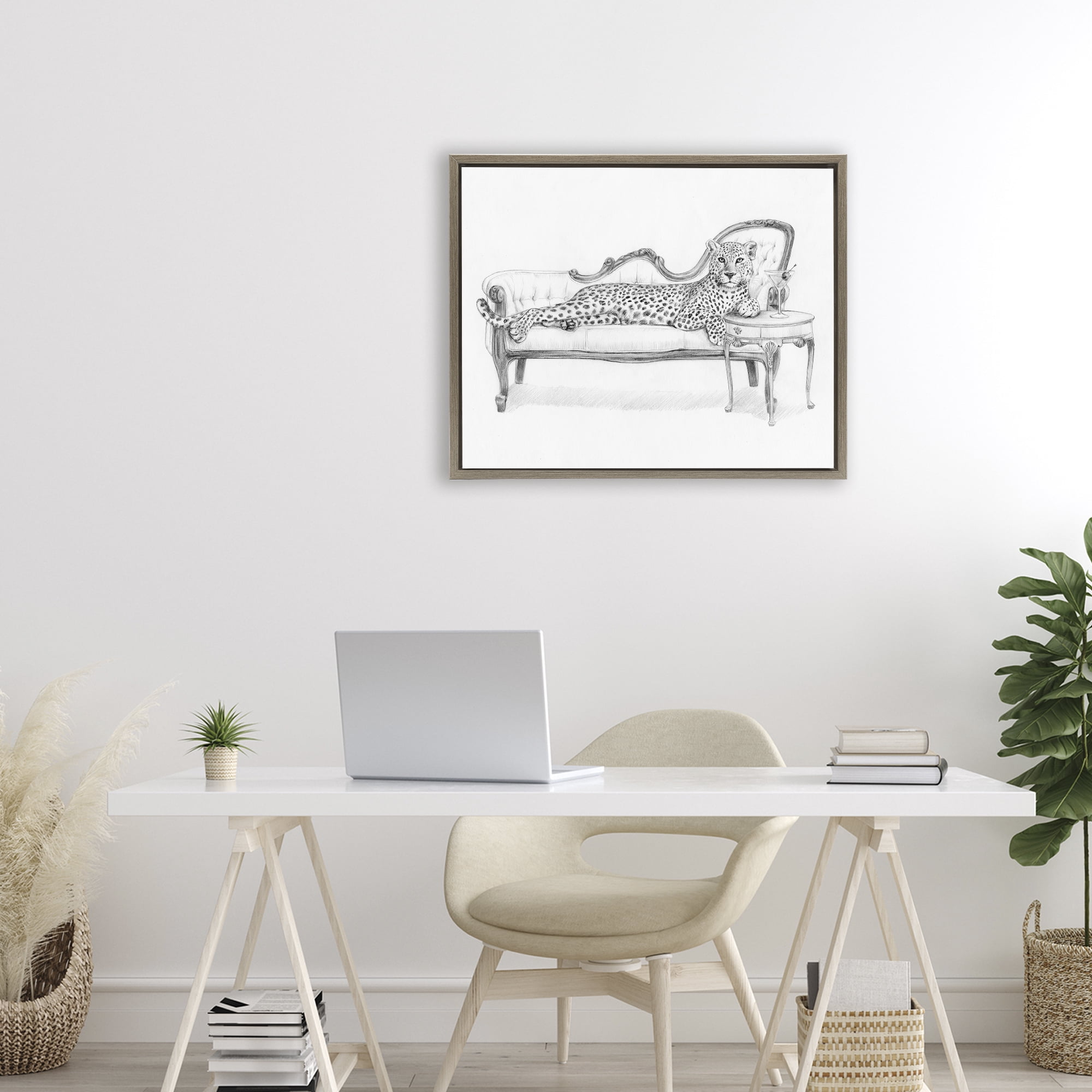 Stupell Industries Lounging Beast Cheetah Brown Framed Floater Canvas Wall Art, design by Victoria Barnes