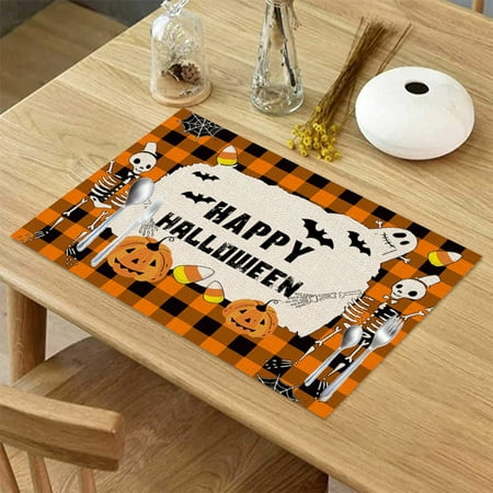 

Happy Halloween Placemats Tables Mats Set of 6 for Kitchen Dining Pumpkin Ghosts Trick or Treat Tablemats Place Mats Farmhouse Tablemats for Holiday Wedding Party Home Decoration
