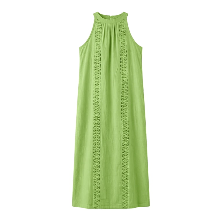lime green dress walmart Lime Green Dresses for Women Summer Fall Sleeveless Crew Neck Midi High Leg  Basic Dresses Women 2026 Clothing Trendy M