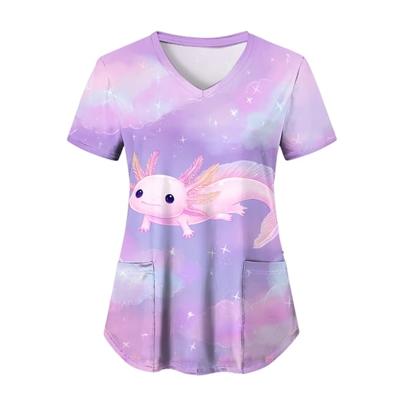 felwors Print Scrubs for Women Nurse Vet Pediatric with Design Fit Plus Size Scrub Tops 2026 Spring Summer Scrub Shirts (Light Purple, XXXL)