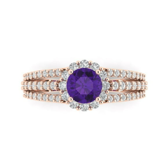 Halo Engagement Ring for Women - 1.83ct Natural Amethyst in 14K Rose Gold Promise Ring