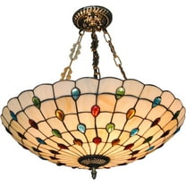 20 Inch Tiffany Hanging Ceiling Light Fixture Victorian Style Stained Glass Pendant Lamp for Living Room Bedroom Hallway Entrance
