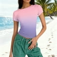 thumbnail image 5 of ZHYou Womens Short Sleeve Shirts Slim Fit Ombre Stretchy Fashion Tops Round Neck Basic Tee Shirts,Pink,3XL, 5 of 6