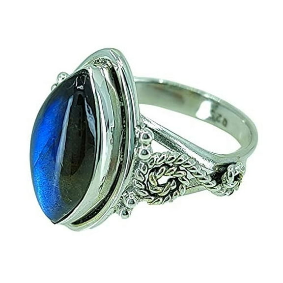 Navya Craft Labradorite Marquise 925 Sterling Silver Handmade Women Statement Ring Size 8.0