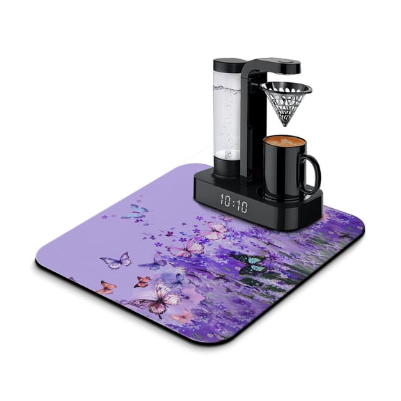 Durable Coffee Maker Mat Butterfly & Starry Sky Artwork 4-Layer Absorbent & Non-Slip