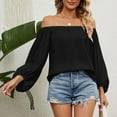 thumbnail image 6 of IROINNID Discount Polyester Long Sleeve T Shirt for Women Casual Spring, Summer, And Autumn Solid Color Off-The-Shoulder Chiffon T-shirt Tops,Black, 6 of 9