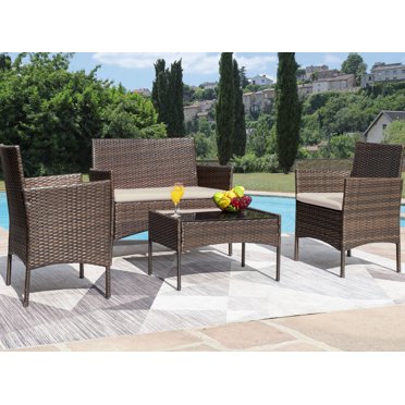 Vineego 4 Pieces Patio Furniture Outdoor Set Textilene Bistro Modern Conversation Black With Loveseat Tea Table For Home Lawn And Balcony Com Vineego 4 Pieces Patio Furniture, 2×4 Outdoor Furniture Plans Free