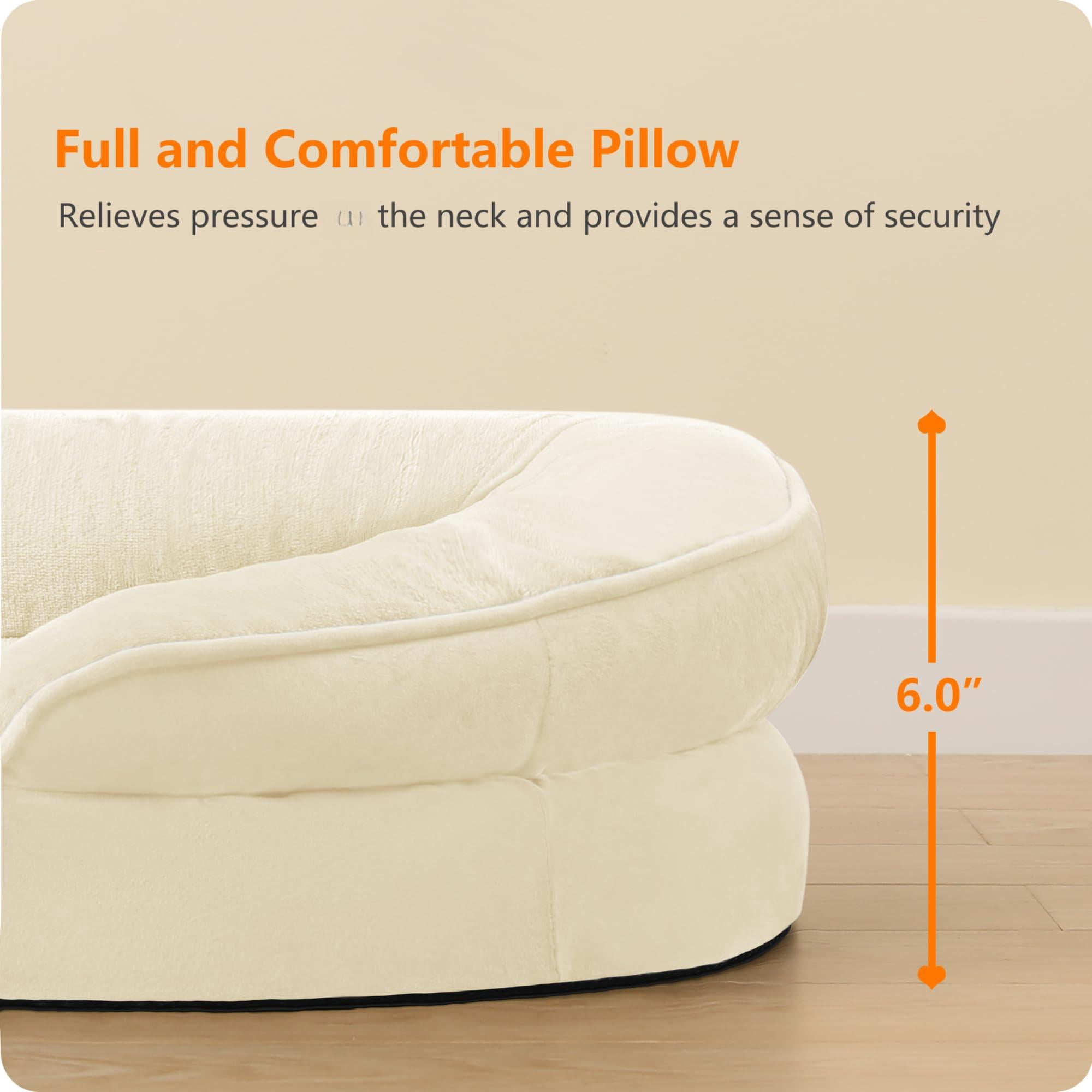 Orthopedic Dog Bed Gel Memory Foam Waterproof Sofa Washable Pet Four Sided Bolster Cushion Removable Cover Non-slip Bottom Beige Medium 36 X 25.5 X 6 Inch