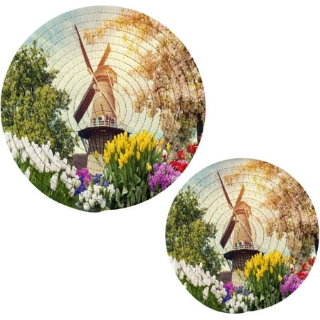

GZHJMY Dutch Windmill Tulips Trivets Pot Holders Set of 2 Hot Pads Table Mats Placemats Set for Cooking and Baking Cotton Braided Hot Pads 7.09 +9.45