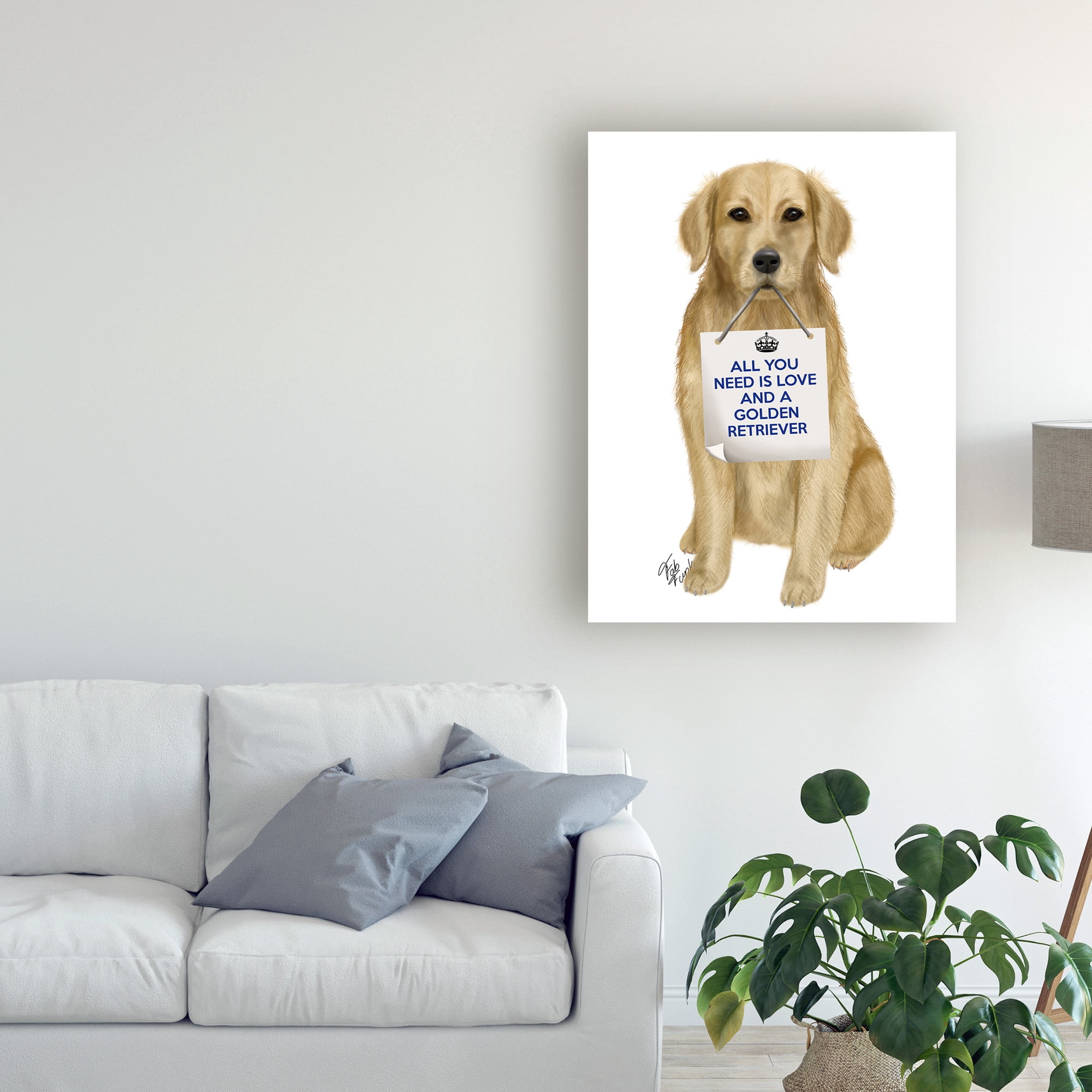 Trademark Fine Art 'Love and Golden Retriever' Canvas Art by Fab Funky