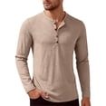 thumbnail image 5 of Men's Slim Fit Henley Shirts With Long Sleeves And Button Placket, Casual Basic Tees Featuring Solid Color Design Khaki XXXL, 5 of 5