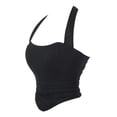 thumbnail image 3 of JGGSPWM Women's Halter Mesh Corset Crop Top, Ruched Asymmetrical Hem Sexy Lace-Up Bustier Going Out Party Tops Black M, 3 of 8
