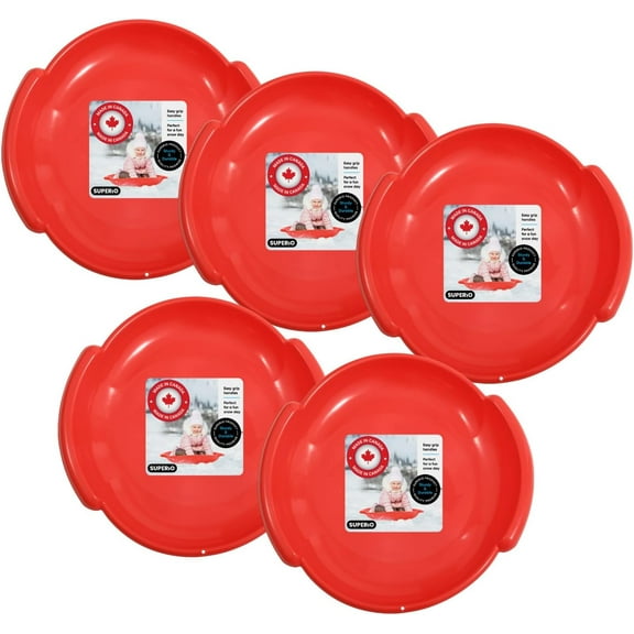 Superio Round Snow Saucer Sleds- 24” Plastic Disc Sleds for Kids and Adults- Heavy Duty Sled Discs with Handles for Downhill Sledding, Winter Outdoor Sports, (Red)