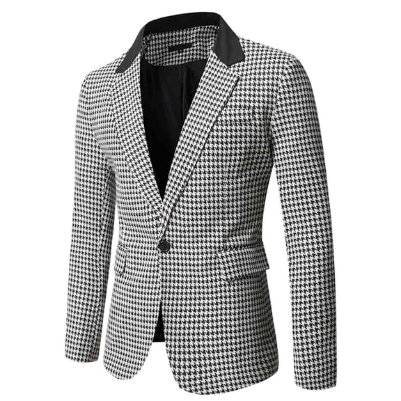 CONZONE Suit Jacket for Men Casual Men's Blazer Plaid One Button Elegant Slim Fit Dress Jacket for Performance,Prom,Wedding