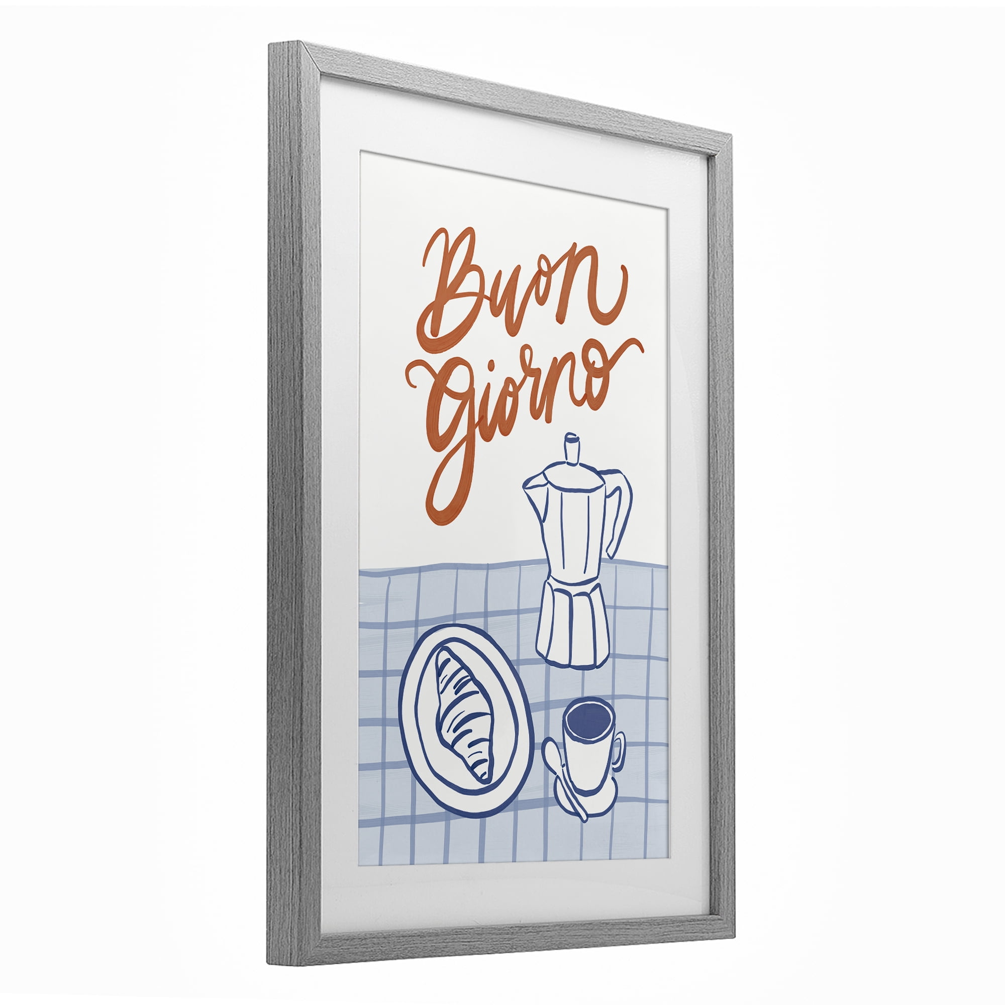 Stupell Industries Buon Giorno Breakfast Espresso Gray Framed Print Under Glass, design by Amanda Houston