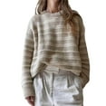 thumbnail image 1 of hirigin Women Knitting Tops, Long Sleeve Round Neck Striped Casual Party Street Fall Spring Sweater Tops, 1 of 4