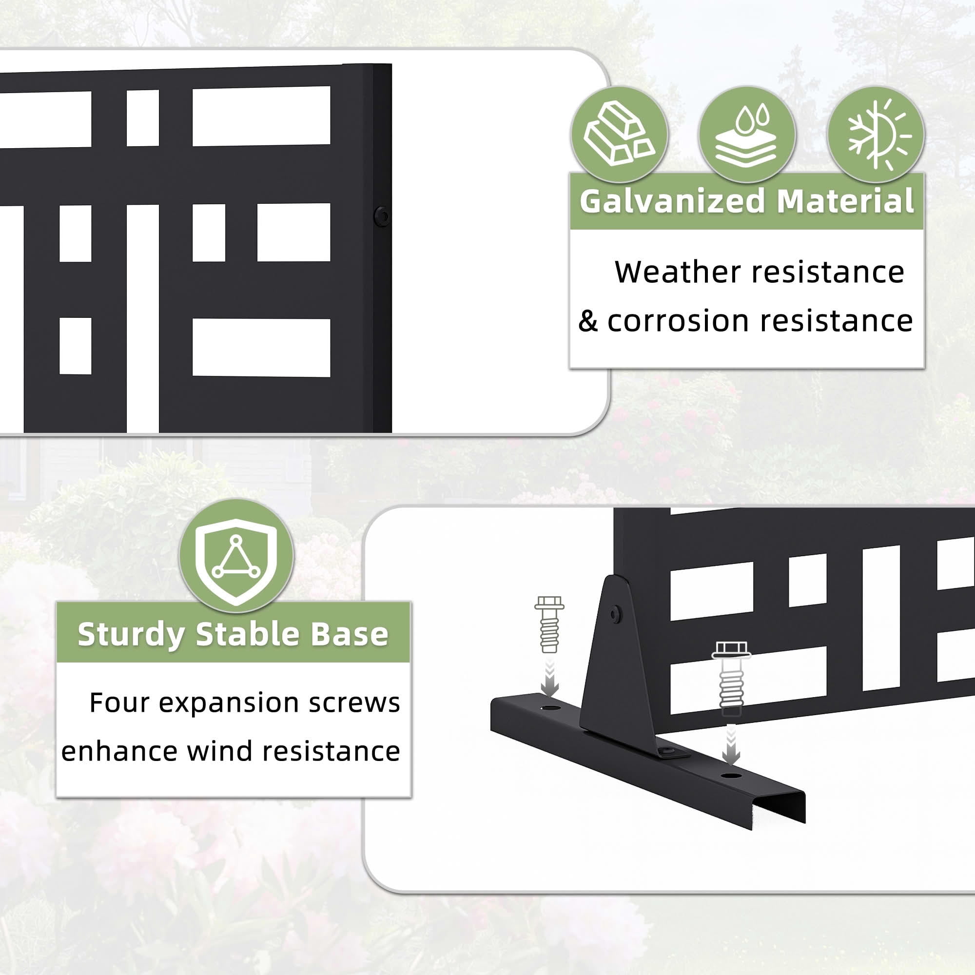 MAYEERTY 72"x35" Decorative Privacy Screen, 6-Panel Black Street Cutout Galvanized Steel Fence, Weather Resistant for Deck Balcony