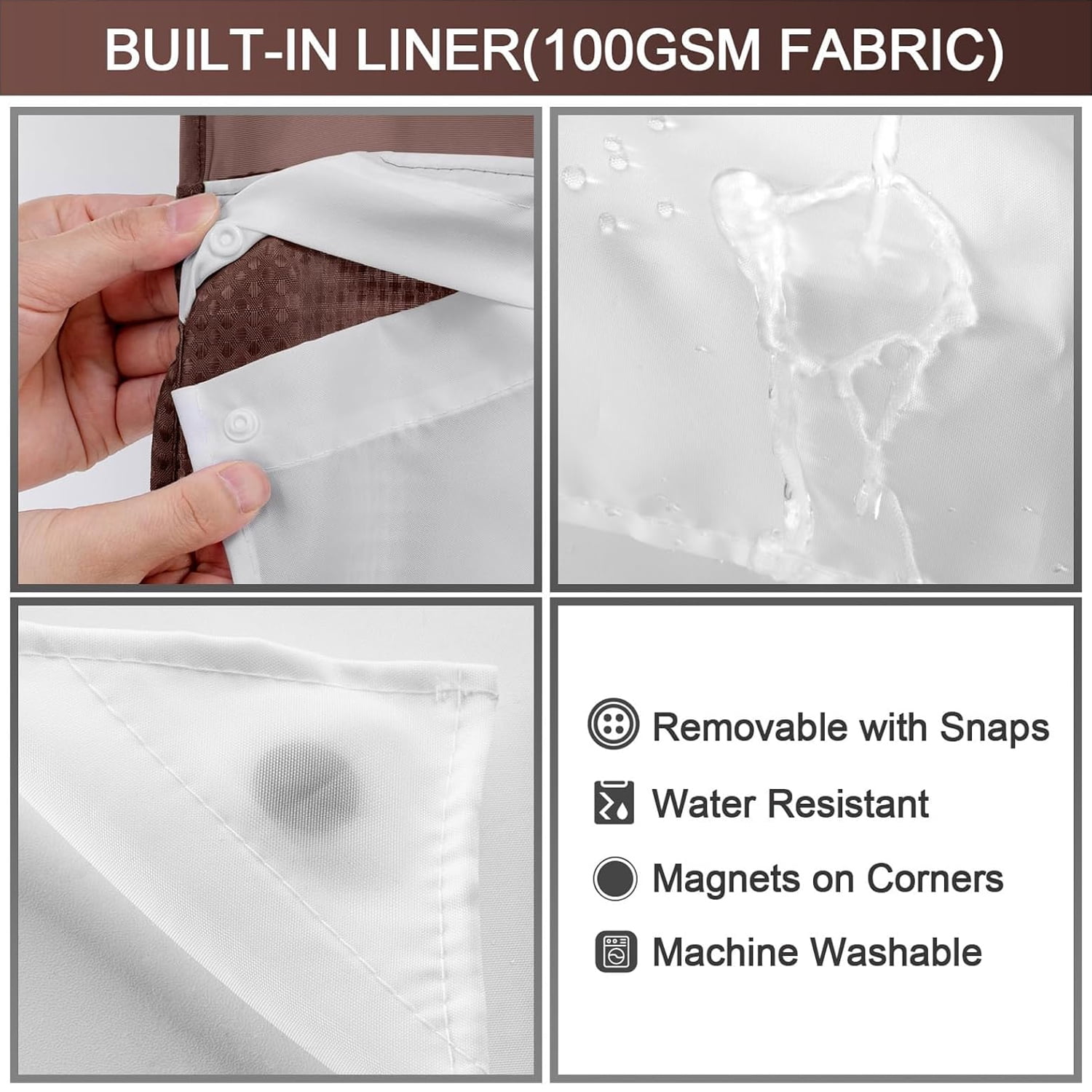 DawnJoanHD Waffle Weave No Hook Shower Curtain with Snap-in Liner, Brown Polyester Fabric with See-Through Top Window, 72" x 75"