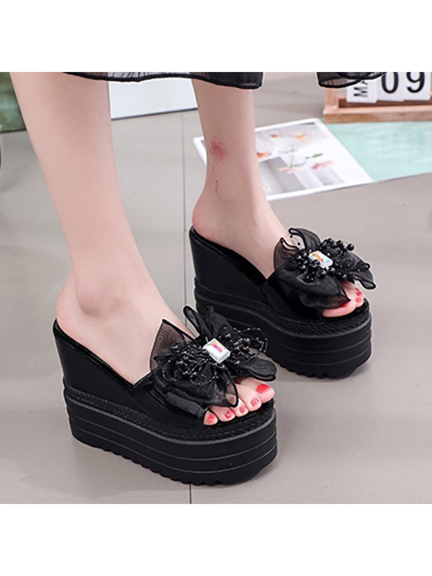 Korean Women's Leather Platform Pumps Wedge Heel Pull On Breathable Shoes Casual 