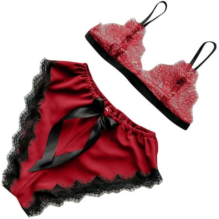 

Women V-Neck Eyelash Lace Sexy Stain Camisole Pajamas Bowknot Shorts Set Hot6sl4876255